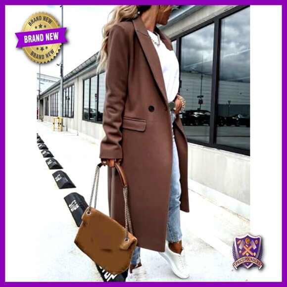 Long Wool Peacoat Classic Notch Lapel Dressy Fall Winter Coat Jacket - Picture 2 of 3